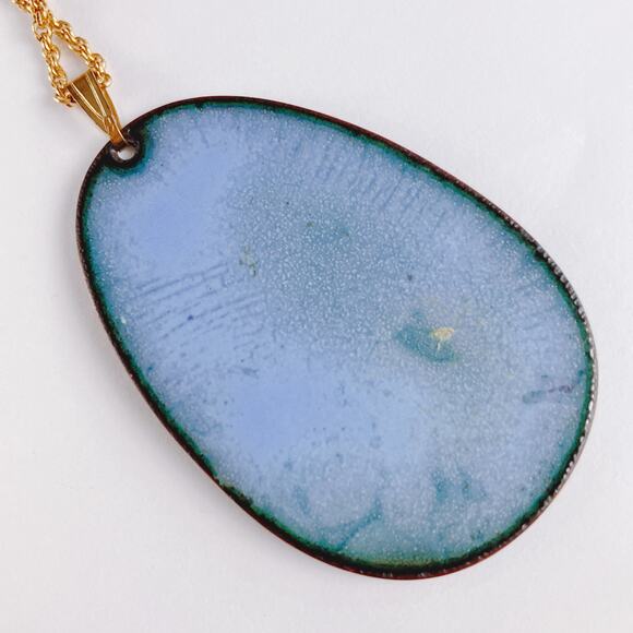 Mid Century Enamel Pendant Purple White Abstract VTG 1960s Necklace Modernist - Picture 9 of 14